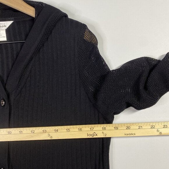 Exclusively Misook Sweater Womens XS Black Cardigan Button Hoodede Pocket Belted - Picture 7 of 9